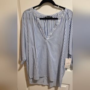 Zara Women's Blue and White Striped Shirt